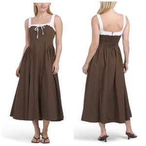 MOON RIVER Two Tone Drop Waist Peakaboo Dark Brown Dress